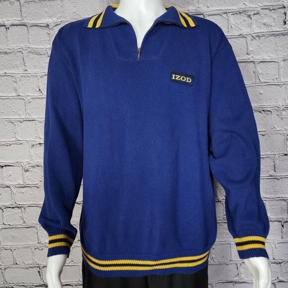 IZOD Vintage 1/4 Zip Logo Blue/Yellow Sweater, Men's XL - Picture 3 of 10